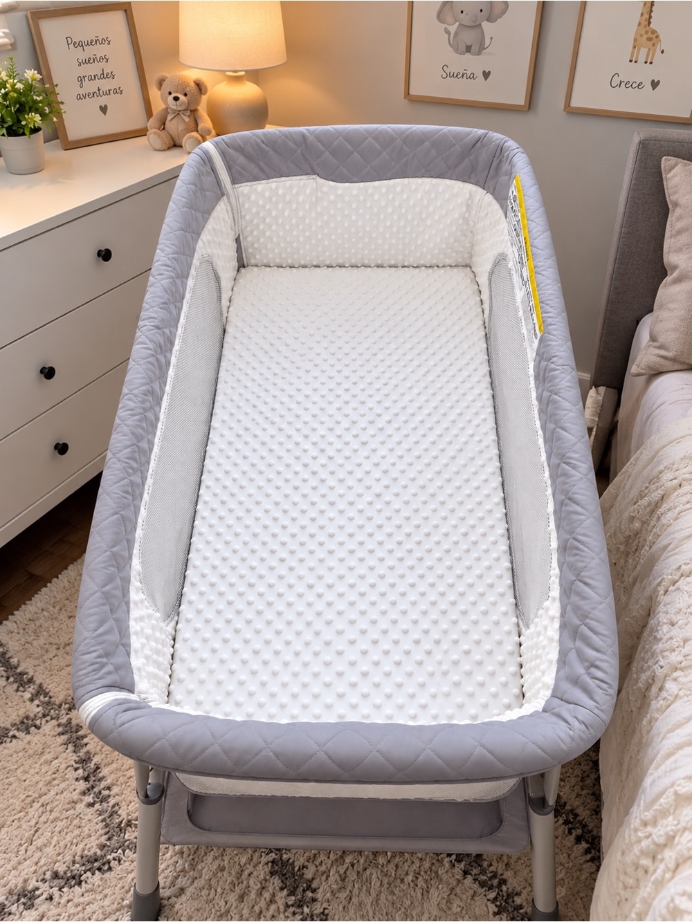 Gray Quilted Baby Bassinet Mattress Cover - Soft White Minky Pad